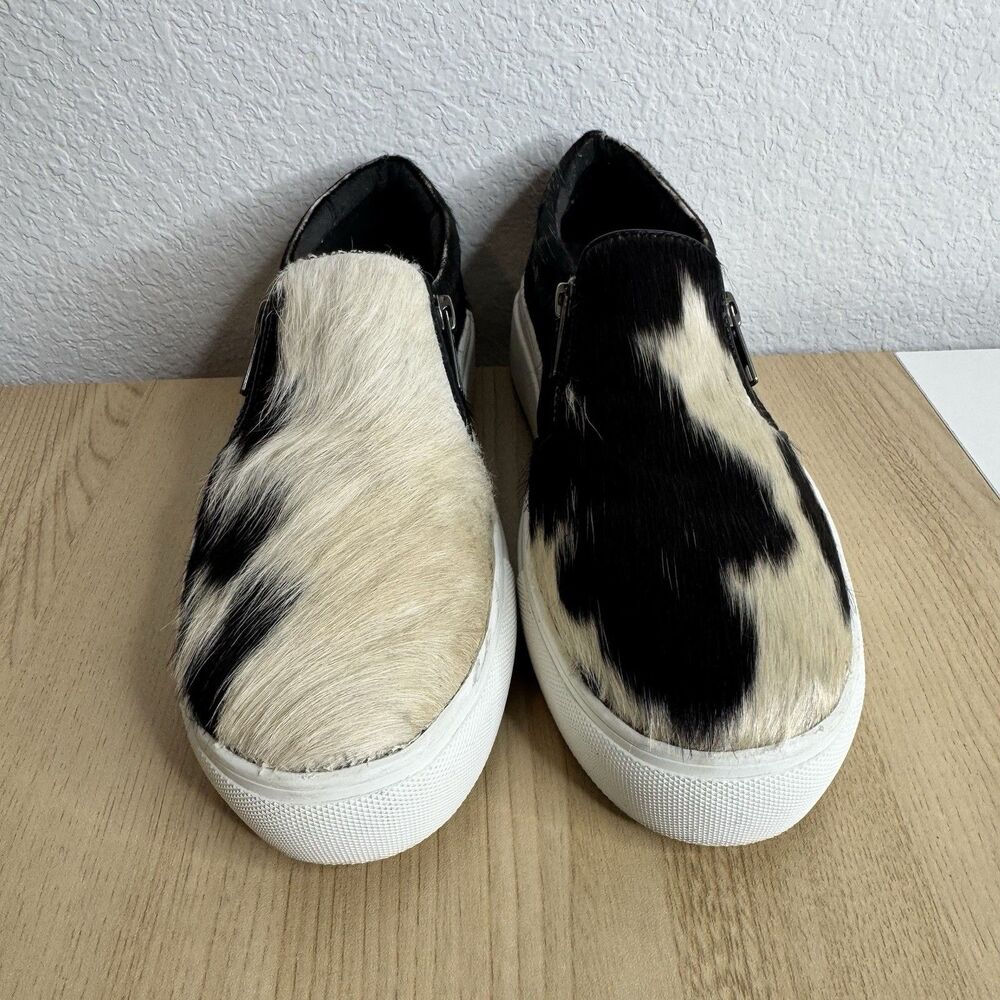 Myra Bags Slip On Sneakers Cowhide Leather Women's Sz 38 Shoes Black & Tan - Picture 2 of 9